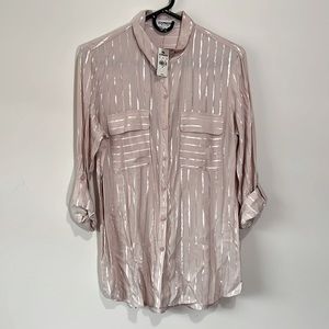 Express button down shirt - pink/silver striped - size M